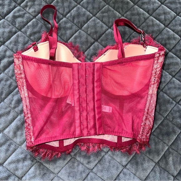 Victoria Secret Corset 32D Bustier Top Bra Dream Angels Crop Burgundy - Picture 5 of 9